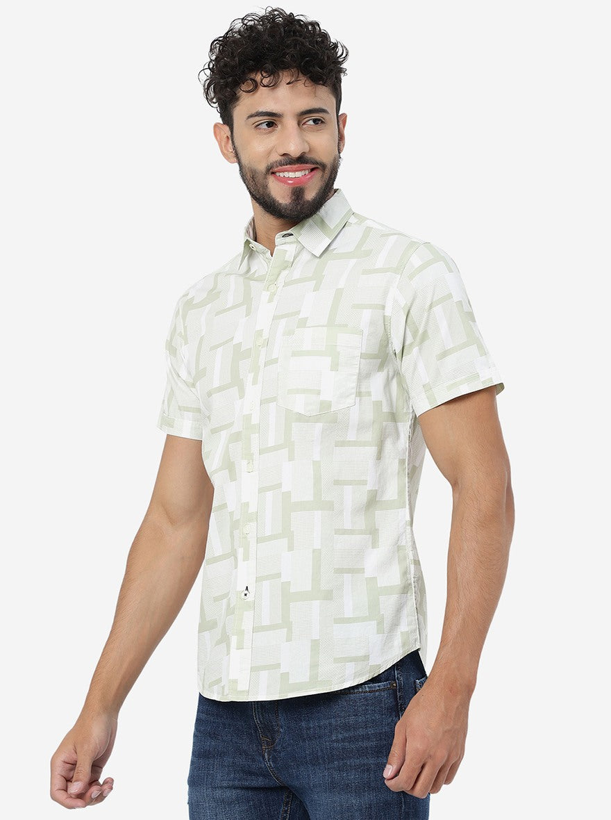 Green Printed Slim Fit Casual Shirt | Greenfibre