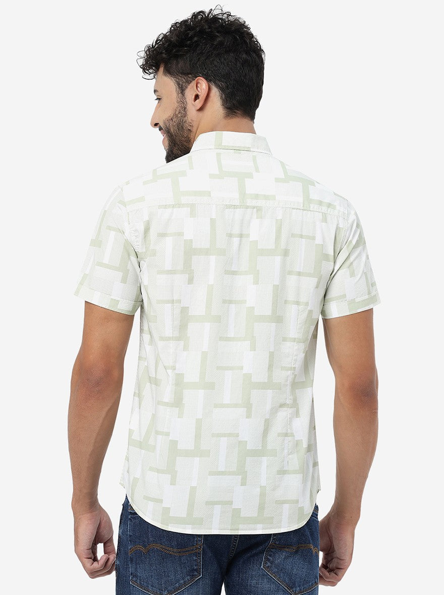 Green Printed Slim Fit Casual Shirt | Greenfibre