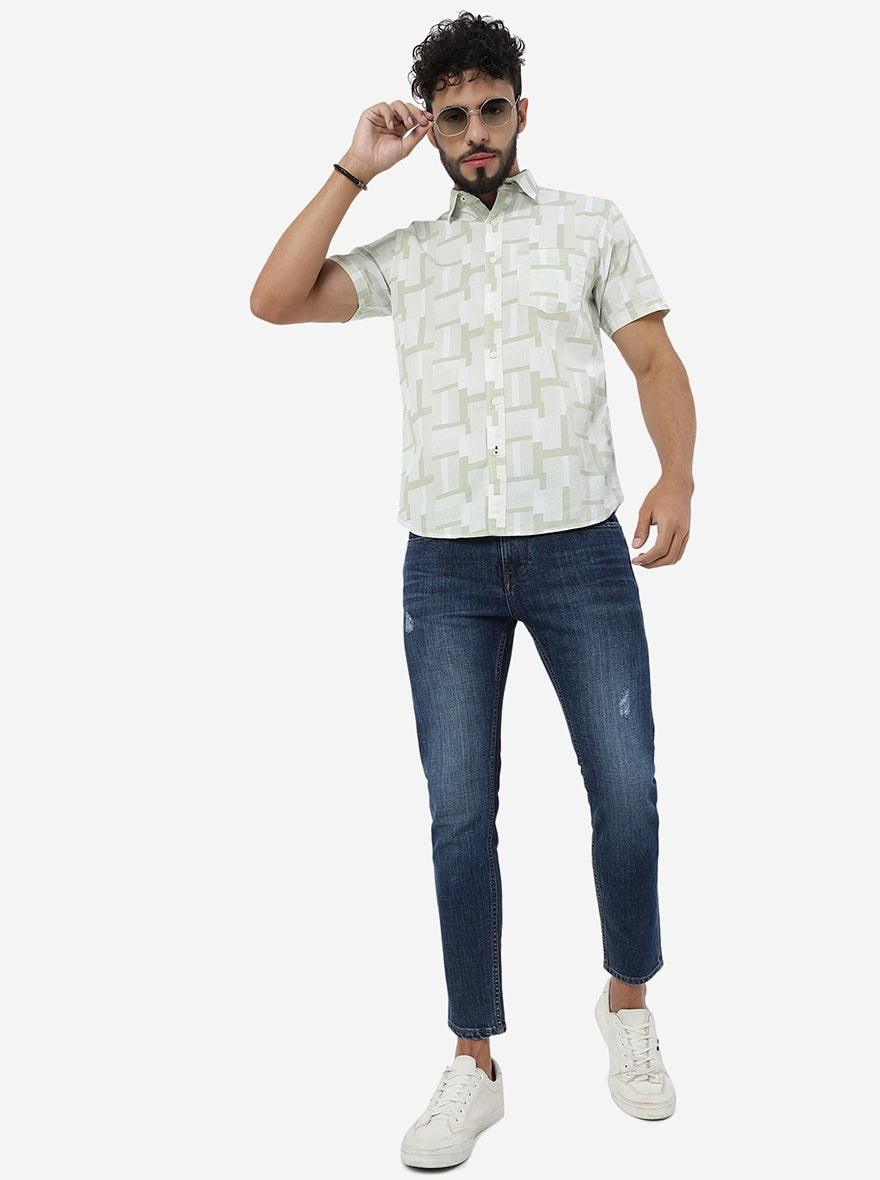 Green Printed Slim Fit Casual Shirt | Greenfibre