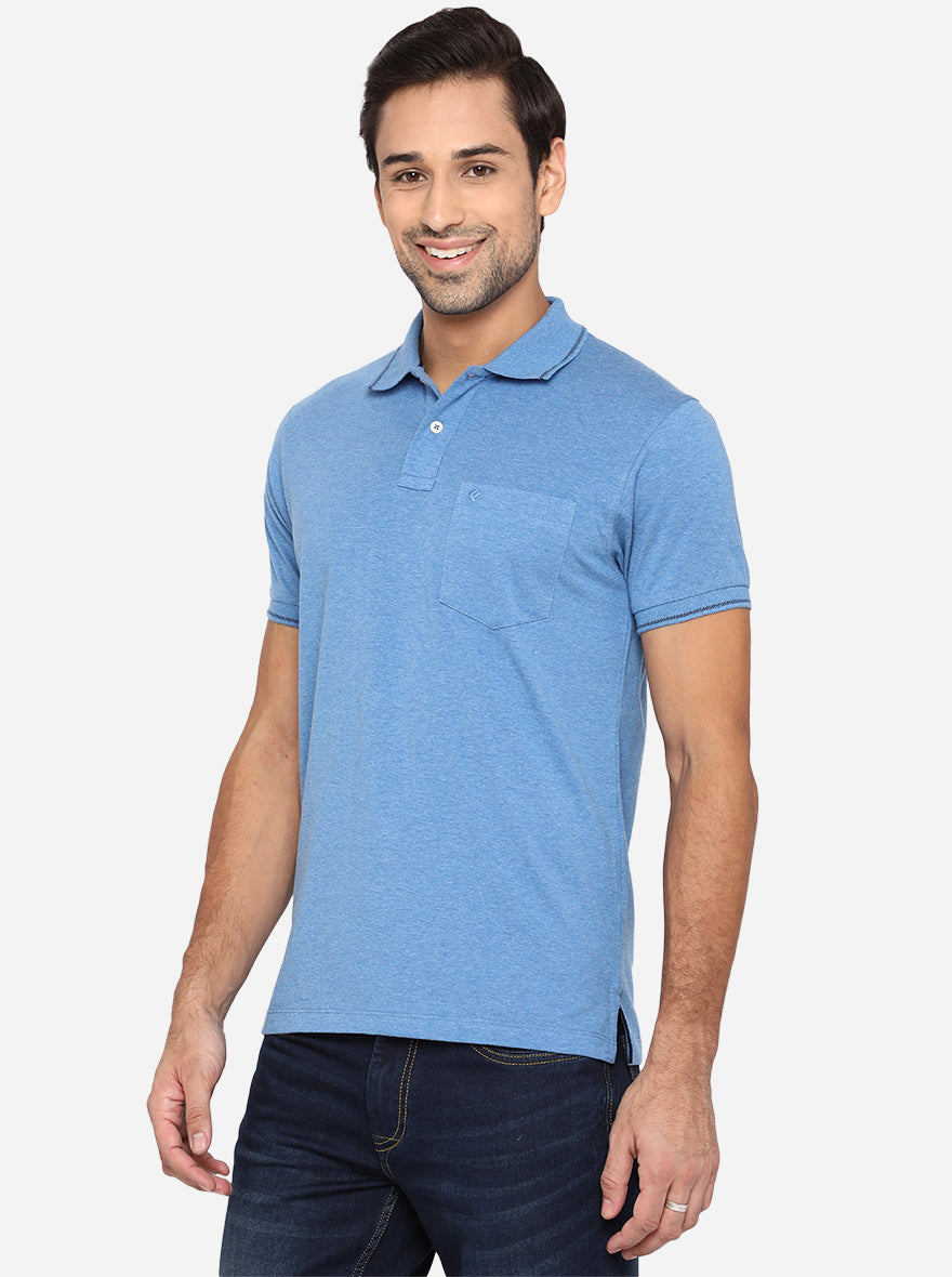 Federal Blue Solid Slim Fit Polo T-Shirt | Greenfibre