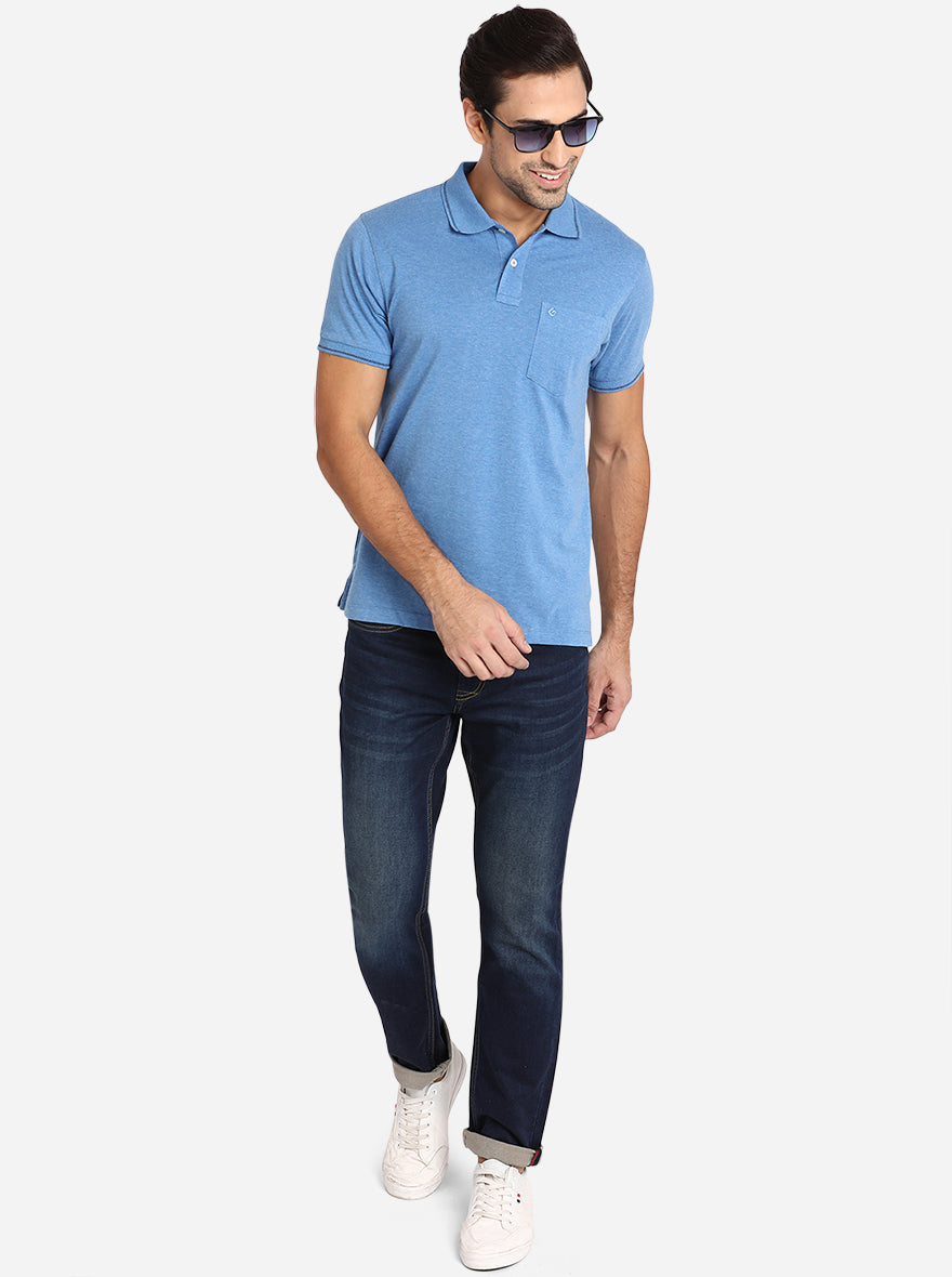 Federal Blue Solid Slim Fit Polo T-Shirt | Greenfibre