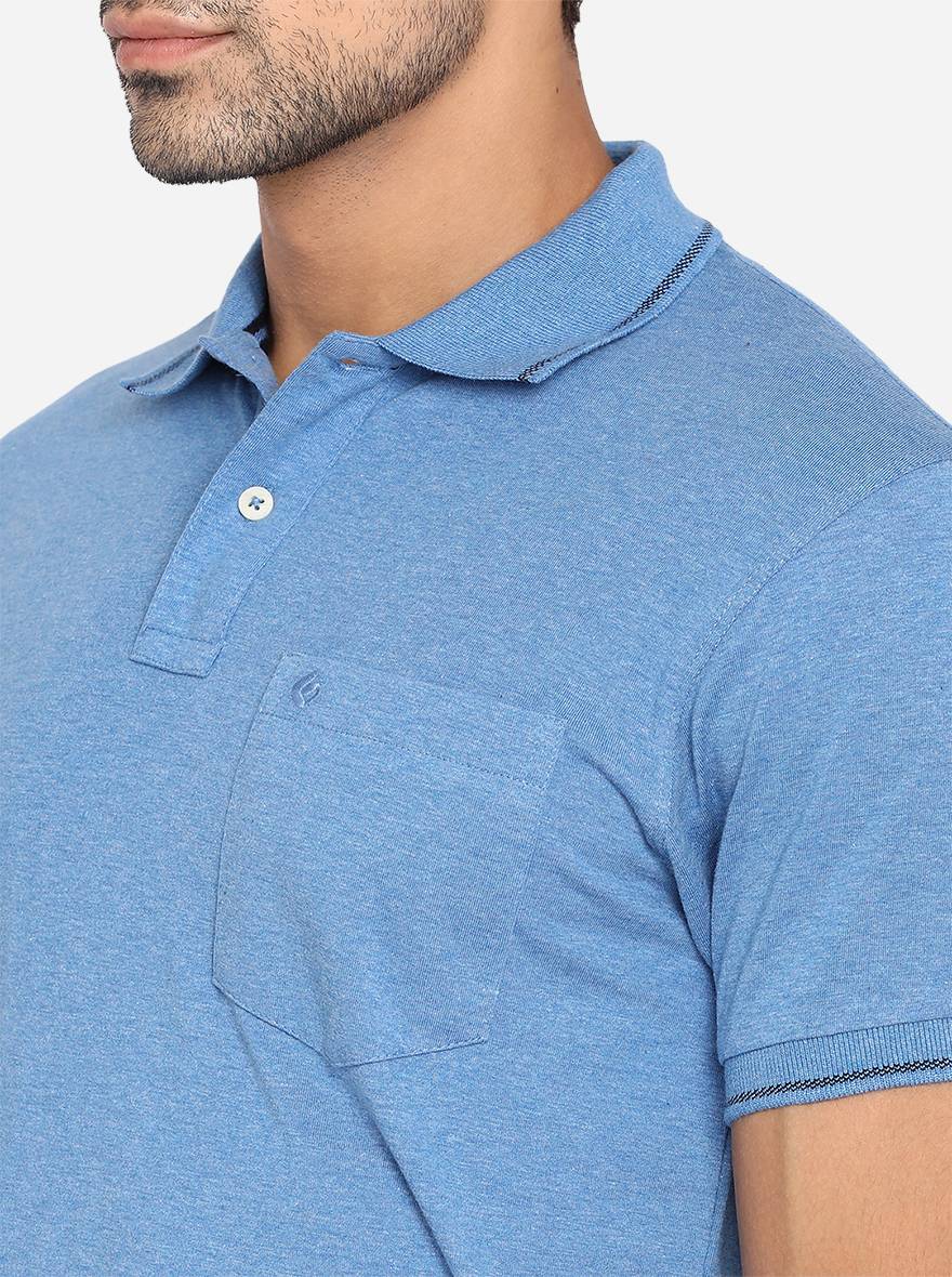 Federal Blue Solid Slim Fit Polo T-Shirt | Greenfibre