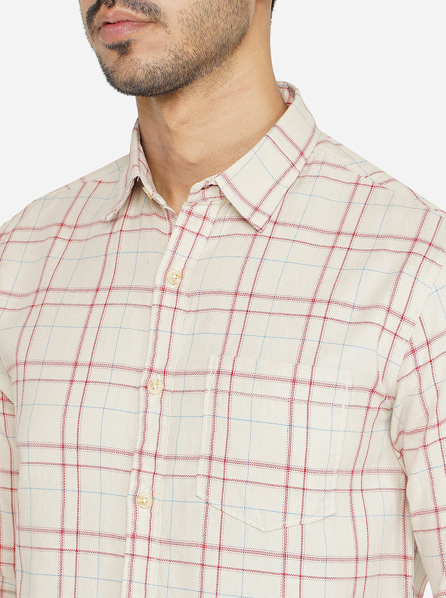 Beige Checked Slim Fit Semi Casual Shirt | Greenfibre