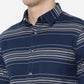 Navy Blue Strped Slim Fit Semi Casual Shirt | Greenfibre