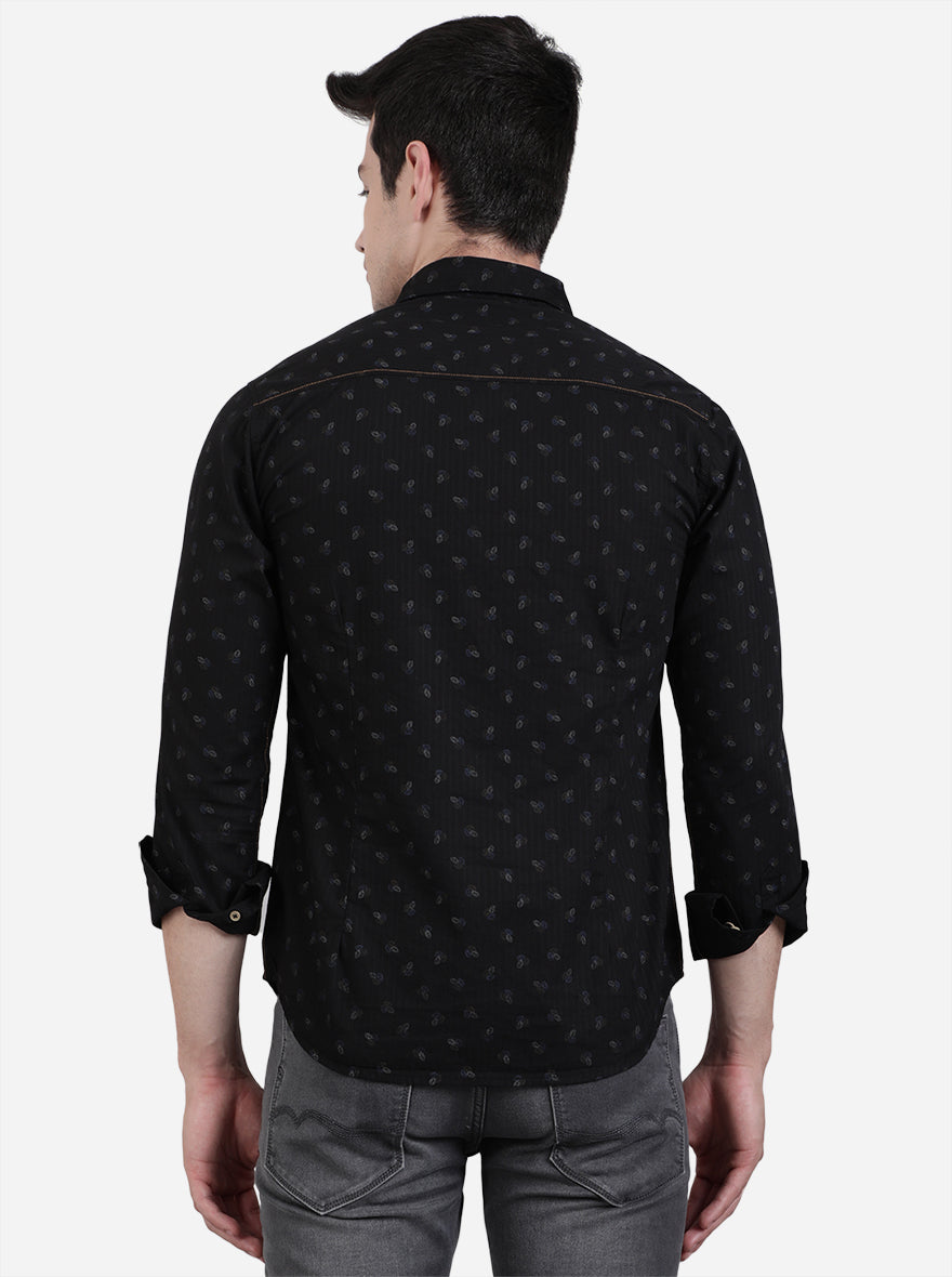 Jet Black Printed Slim Fit Semi Casual Shirt | Greenfibre