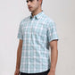 White & Blue Checked Slim Fit Casual Shirt | Greenfibre