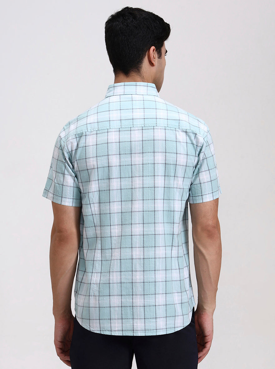 White & Blue Checked Slim Fit Casual Shirt | Greenfibre