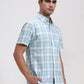 White & Blue Checked Slim Fit Casual Shirt | Greenfibre