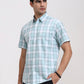 White & Blue Checked Slim Fit Casual Shirt | Greenfibre