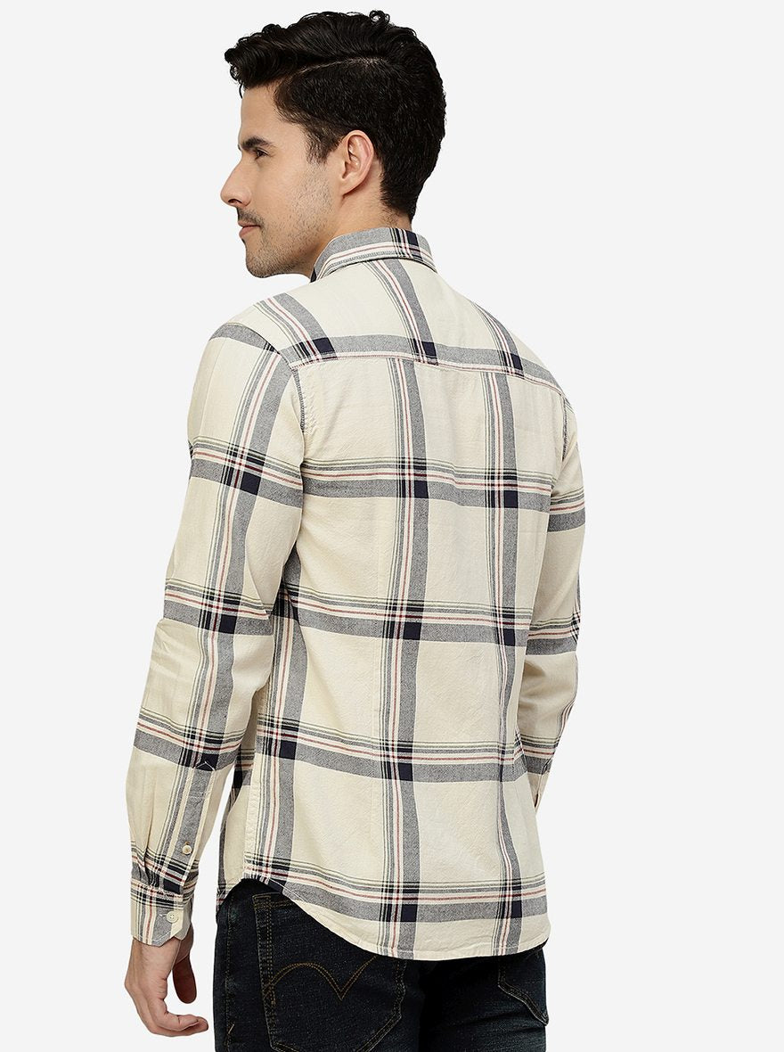 Off White Checked Slim Fit Casual Shirt | Greenfibre