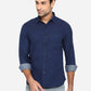 Denim Blue Solid Slim Fit Semi Casual Shirt | Greenfibre