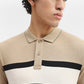 Khaki & Grey Striped Slim Fit Polo T-Shirt | Greenfibre