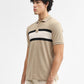 Khaki & Grey Striped Slim Fit Polo T-Shirt | Greenfibre
