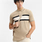 Khaki & Grey Striped Slim Fit Polo T-Shirt | Greenfibre