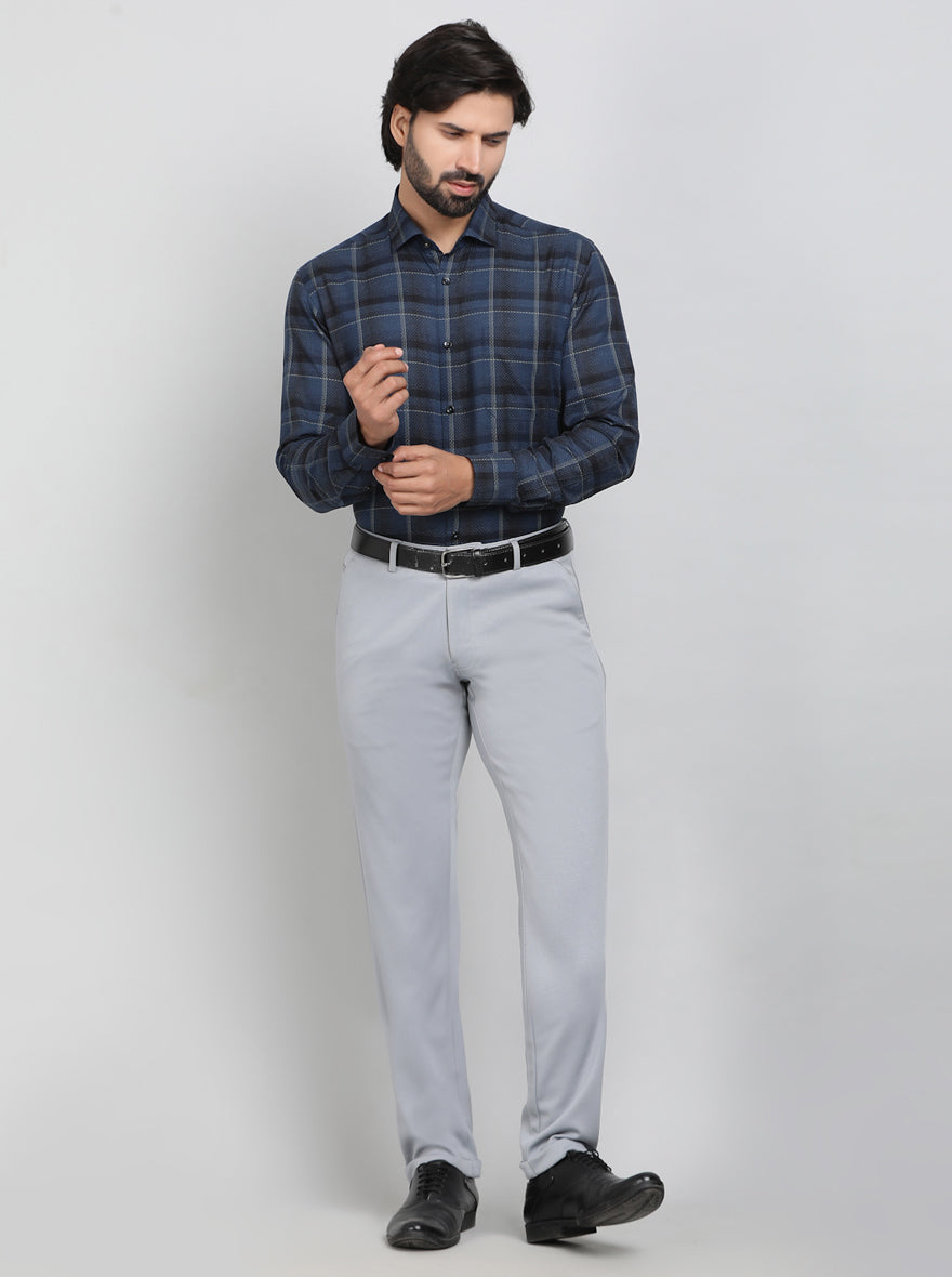 Blue Checked Slim Fit Formal Shirt | Metal