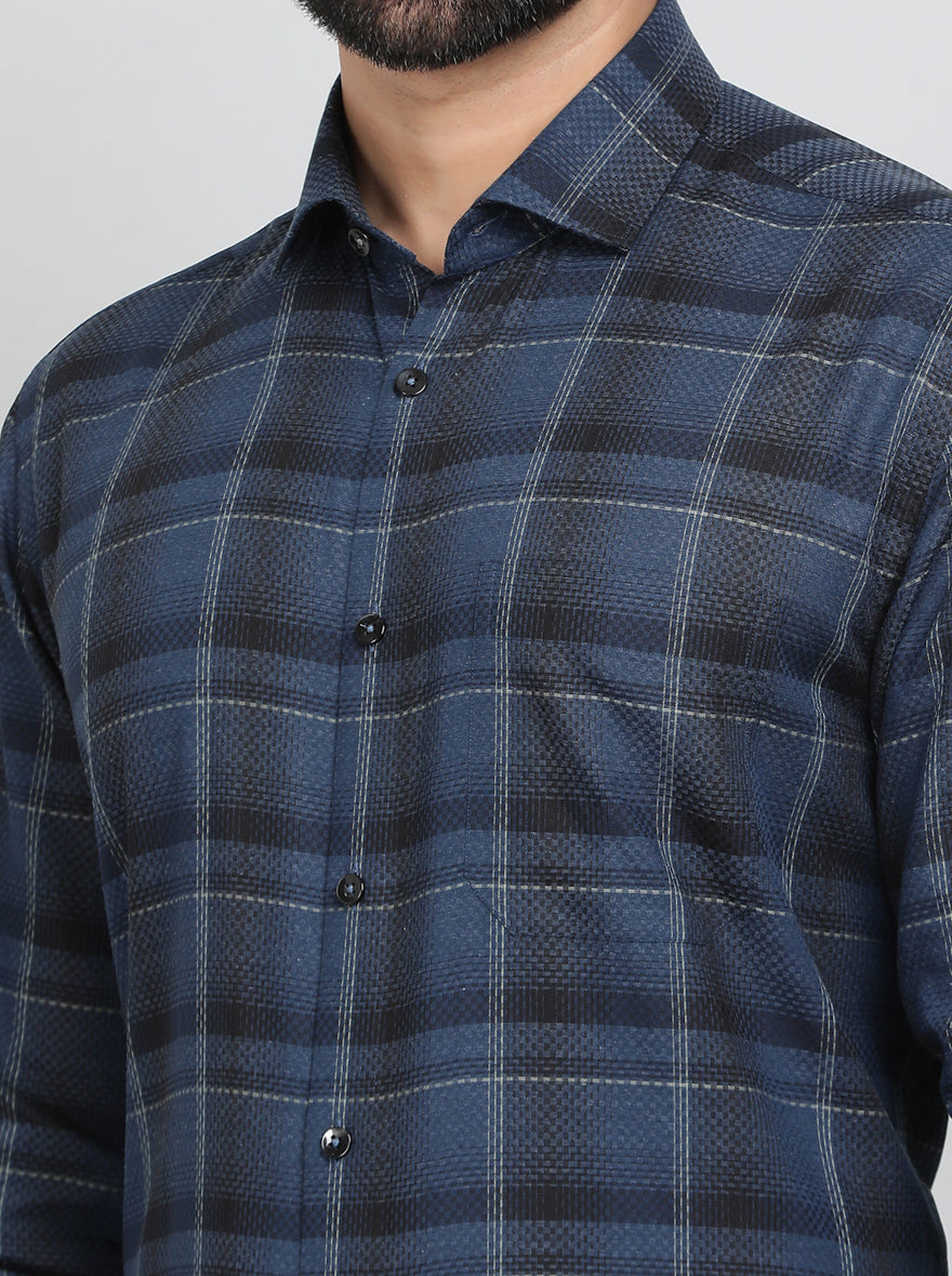 Blue Checked Slim Fit Formal Shirt | Metal
