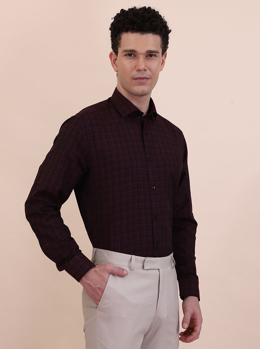 Maroon Checked Regular Fit Formal Shirt | Greenfibre