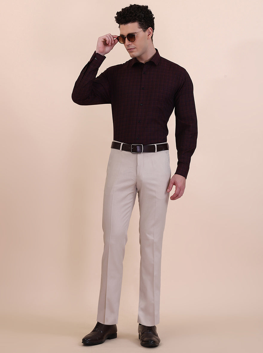 Maroon Checked Regular Fit Formal Shirt | Greenfibre