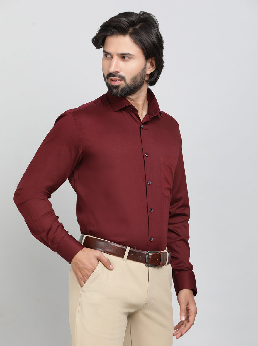 Maroon Solid Slim Fit Party Wear Shirt | Greenfibre