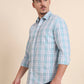 Aqua Blue Checked Smart Fit Semi Casual Shirt | Greenfibre