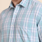 Aqua Blue Checked Smart Fit Semi Casual Shirt | Greenfibre