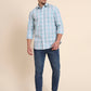 Aqua Blue Checked Smart Fit Semi Casual Shirt | Greenfibre