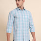 Aqua Blue Checked Smart Fit Semi Casual Shirt | Greenfibre