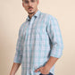 Aqua Blue Checked Smart Fit Semi Casual Shirt | Greenfibre