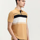 Mustard Grey Striped Slim Fit Polo T-Shirt | Greenfibre