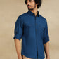 Navy Blue Solid Slim Fit Casual Shirt | Greenfibre