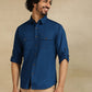 Navy Blue Solid Slim Fit Casual Shirt | Greenfibre