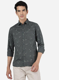 Duffel Green Printed Slim Fit Casual Shirt | Greenfibre