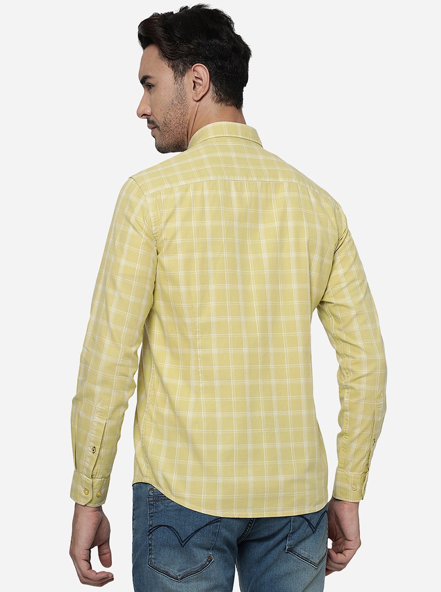 Cream Checked Smart Fit Semi Casual Shirt | Greenfibre