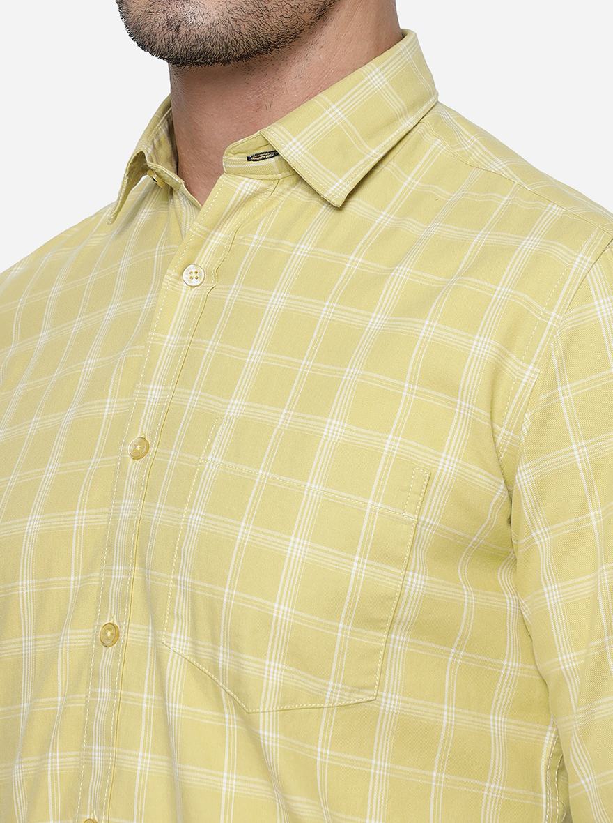 Cream Checked Smart Fit Semi Casual Shirt | Greenfibre