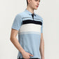 Sky Blue Striped Slim Fit Polo T-Shirt | Greenfibre
