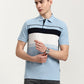 Sky Blue Striped Slim Fit Polo T-Shirt | Greenfibre