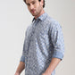 Blue Printed Slim Fit Casual Shirt | Greenfibre