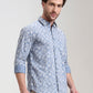 Blue Printed Slim Fit Casual Shirt | Greenfibre