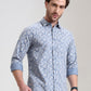 Blue Printed Slim Fit Casual Shirt | Greenfibre