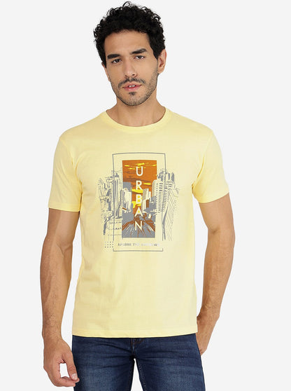 Light Yellow Printed Slim Fit T-Shirt | Greenfibre