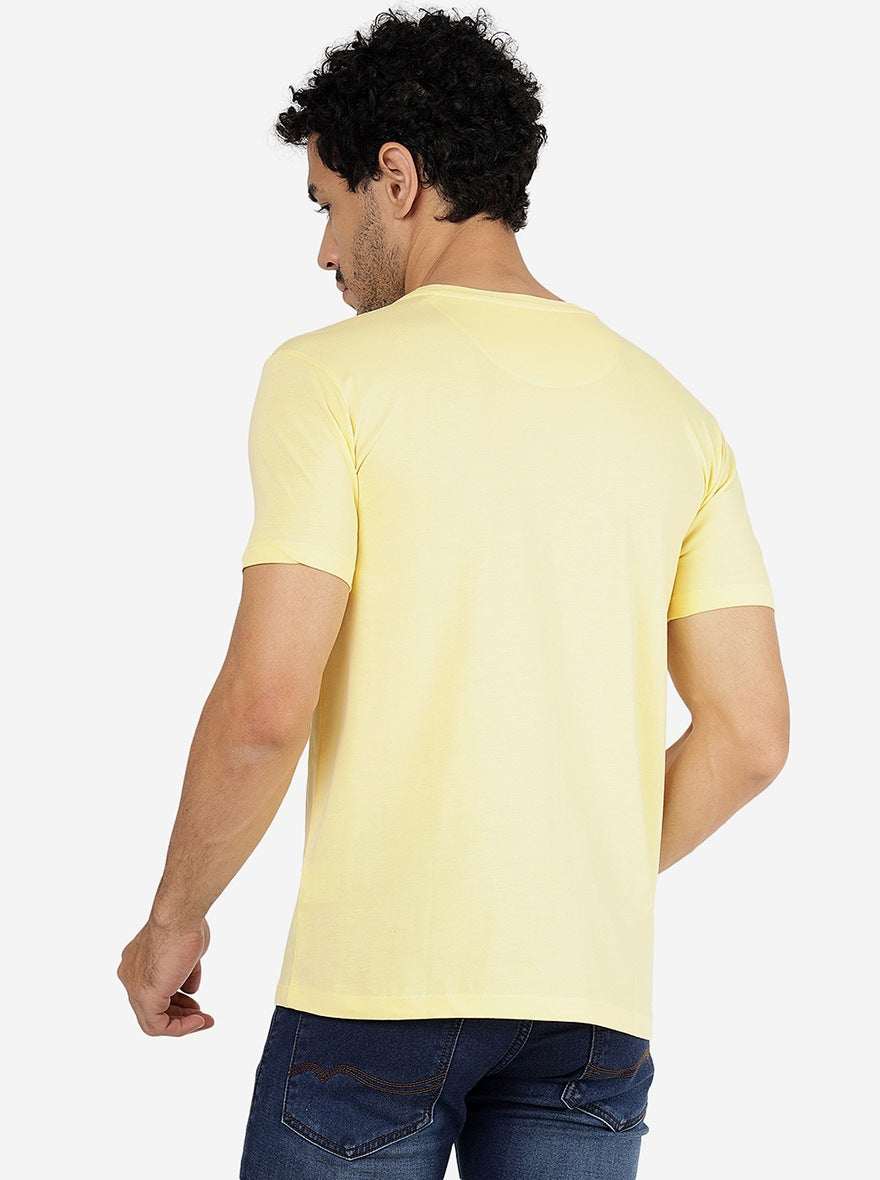 Light Yellow Printed Slim Fit T-Shirt | Greenfibre