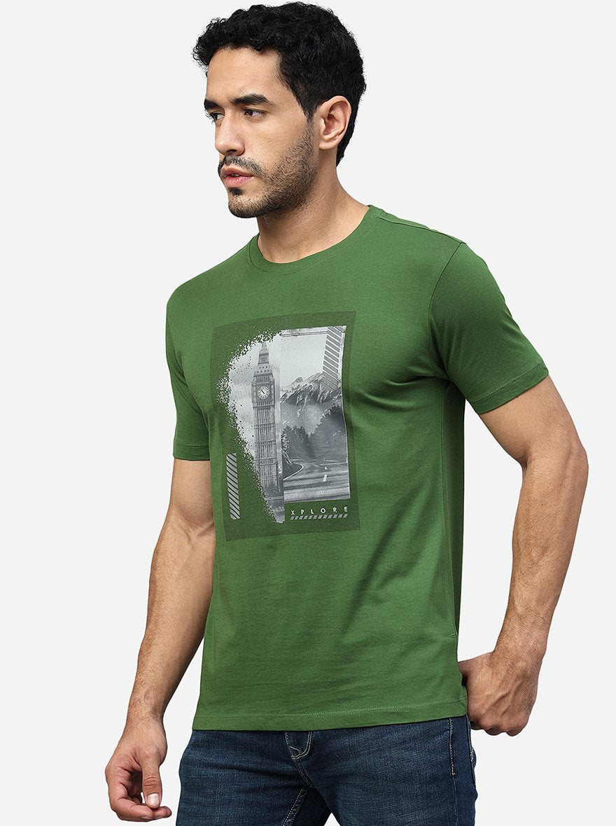 Green Printed Slim Fit T-Shirt Greenfibre - Main Image