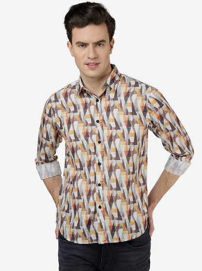 Yellow Printed Slim Fit Casual Shirt | Greenfibre