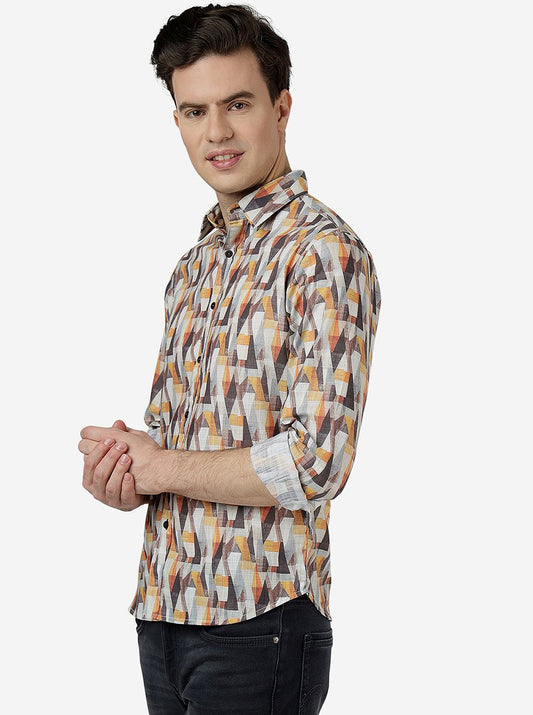 Yellow Printed Slim Fit Casual Shirt | Greenfibre