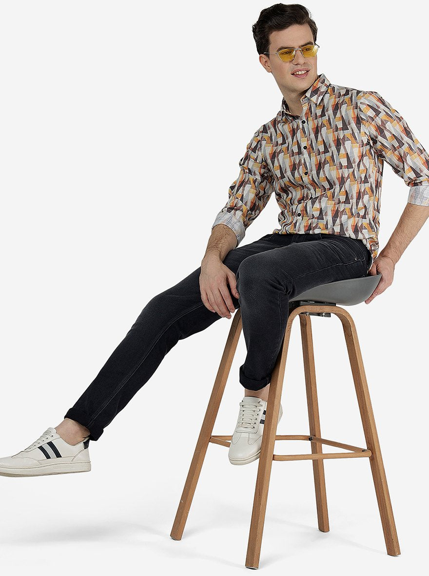 Yellow Printed Slim Fit Casual Shirt | Greenfibre