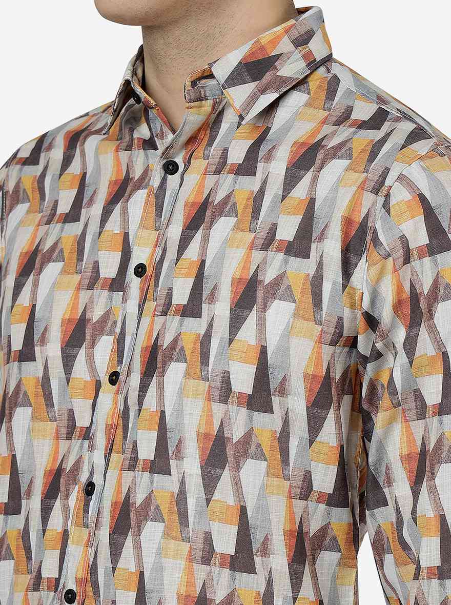 Yellow Printed Slim Fit Casual Shirt | Greenfibre