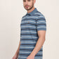 Grey & Navy Blue Striped Slim Fit Polo T-Shirt | JadeBlue