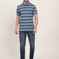 Grey & Navy Blue Striped Slim Fit Polo T-Shirt | JadeBlue