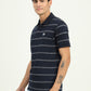 Navy Blue & White Striped Slim Fit Polo T-Shirt | Greenfibre