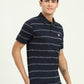 Navy Blue & White Striped Slim Fit Polo T-Shirt | Greenfibre